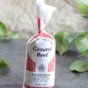 Image of packaged Grass-fed Ground Beef (1lb) in white package
